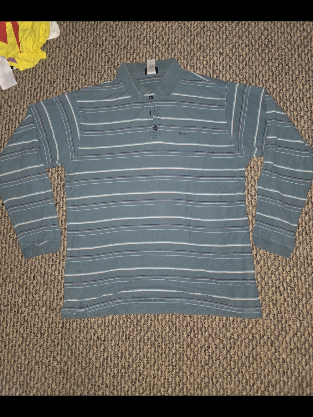 Vintage Patagonia Striped Long Sleeve Polo - Teal Blue and White